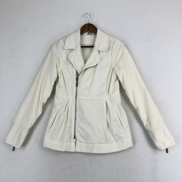 Roxy Women's Size Medium White Asymmetrical Zip Notch Lapel Long Sleeve Jacket - Picture 1 of 10